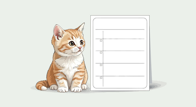 Cute Kitten Sitting Next to a Blank Checklist