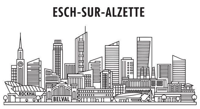 Esch sur alzette Skyline Urban Cityscape Black and White Illustration