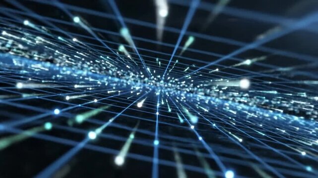 Animated abstract technology with black background and digital effects in a grid layout