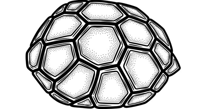 Monochrome hand drawn turtle shell illustration with stippled shading