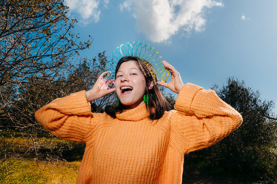 Creative colorful portrait of young woman