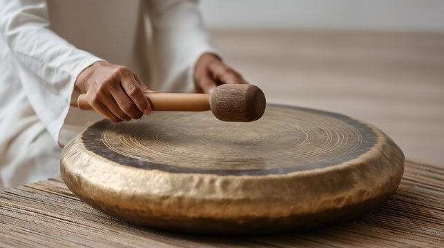 Sound Therapy with Traditional Bronze Gong for Mindfulness and Relaxation