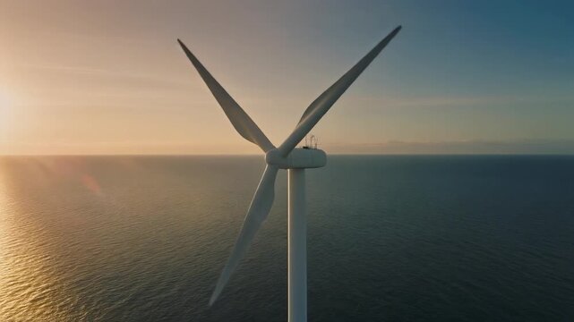Offshore Wind Turbine Over Ocean for Renewable Energy Generation