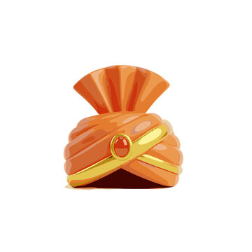 Orange Royal Turban with Golden Band and Red Gemstone