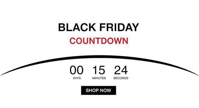 Black friday countdown timer with shop now button isolated on white background