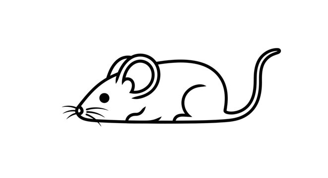 Minimalist line art illustration of a cute mouse sitting