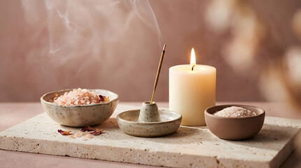 Fototapeta premium Salt and Candle Still Life on a Textured Surface