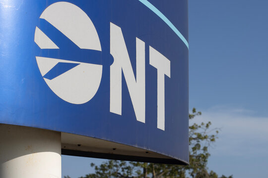 Ontario, CA, USA - May 9, 2022: Closeup of the ONT sign at Ontario International Airport (ONT). Ontario International Airport is located in San Bernardino County, California, east of Los Angeles.