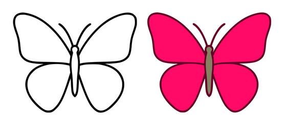 Simple butterfly illustration, in line art and colored design, for coloring page © Bambang