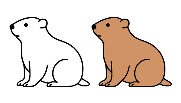 Groundhog simple illustration, in line art and colored design, for coloring page