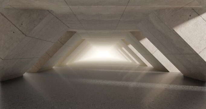 Empty concrete tunnel with bright light looping video animation