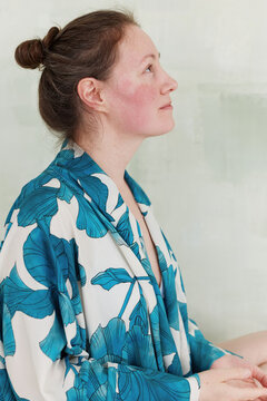 Profile portrait calm woman looking up