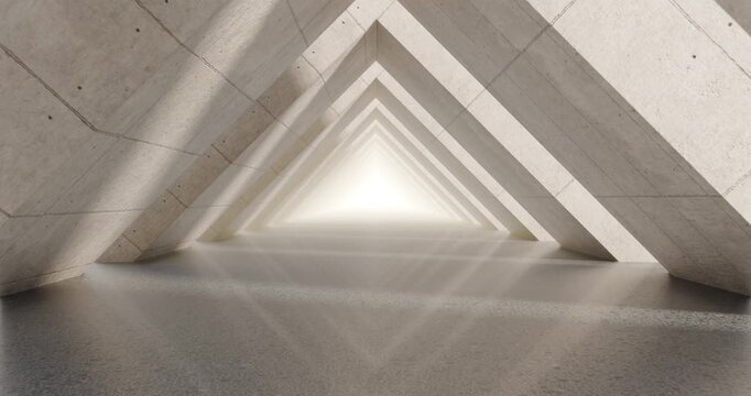 Abstract concrete tunnel with triangular symmetry looping video animation