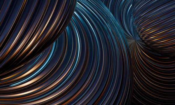 Swirling Metal Forms Create a Dynamic Visual Scene in Dark Colors