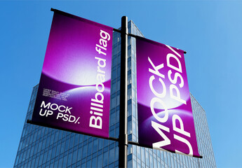 Double Street Lamp Flag Banner Mockup
