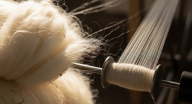 Spinning yarn on a loom with spool and thread