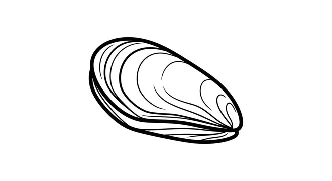 Minimalist black and white mussel shell line art illustration