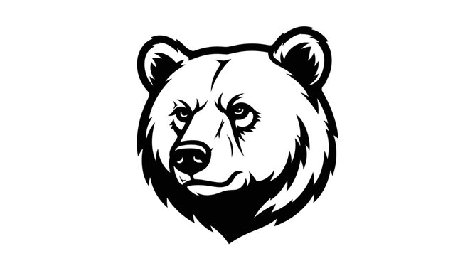 Grizzly bear head mascot logo illustration in black and white