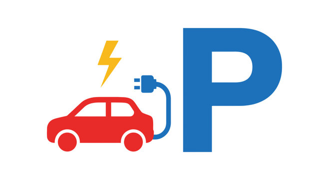Electric car charging at parking spot, symbol of eco-friendly transport