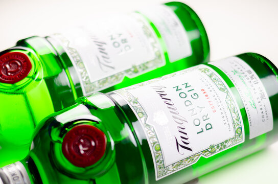 LONDON, UK - 28 MARCH 2024 Tanqueray London Dry Gin, a four-times distilled gin, made from a combination of refreshing juniper, peppery coriander, aromatic artemisia and sweet liquorice