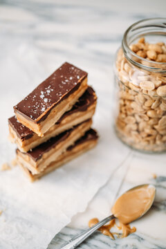 Homemade healthy Peanut Caramel Sea Salt Bars