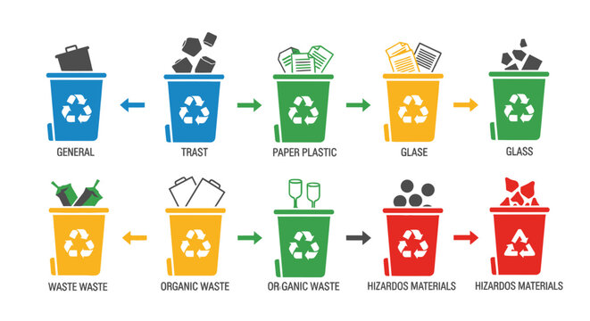 Waste sorting and recycling process diagram.