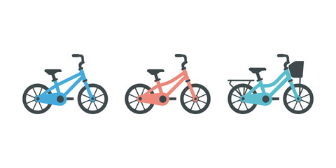 Fototapeta premium Bicycles Vector Graphic Featuring Blue Red and Teal Bicycle Designs for City Mobility and Family Transportation