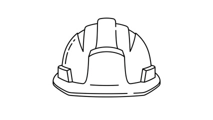 Fototapeta premium Simple black and white line art illustration of classic construction safety helmet used for industrial protection and worker safety.