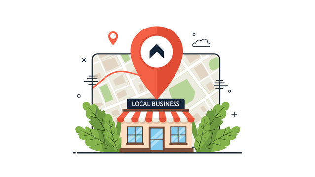 Local business discovery and mapping service showing a retail store with a large location pin on a street map.