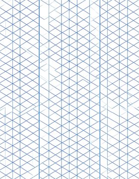 A detailed geometric pattern consisting of intersecting blue lines forming triangles on a white background