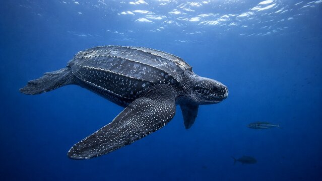 A leatherback turtle swimming in the ocean