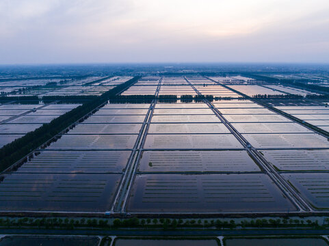  Aerial view of vast aquaculture pond fields in rural China