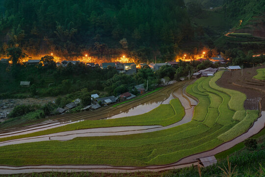 Village lights by terraces