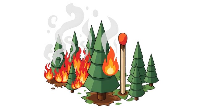 Wild forest fire disaster burning green trees vector illustration icon