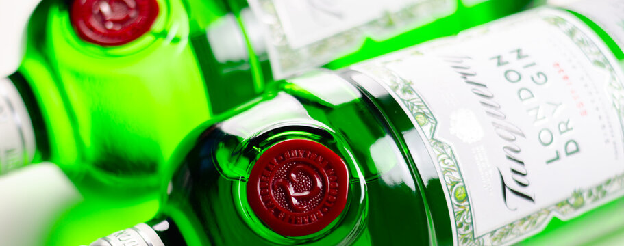 LONDON, UK - 28 MARCH 2024 Tanqueray London Dry Gin, a four-times distilled gin, made from a combination of refreshing juniper, peppery coriander, aromatic artemisia and sweet liquorice