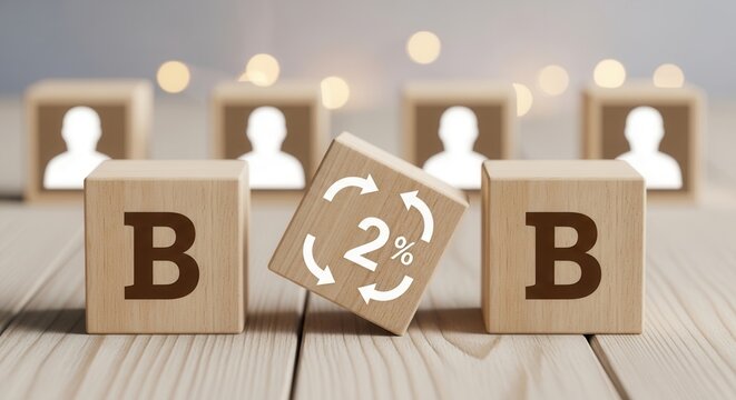 Business Growth Concept with 2% Cycle Symbol Between B Wooden Blocks