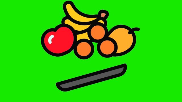 Fruit animation 4K green screen infinite loop, clean green background, easy to cut, ready to edit, ready to use