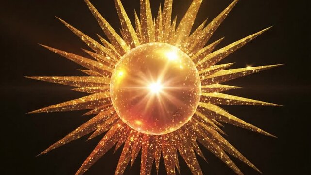 Rotating sun with starburst rays on a dark background creating visual effect