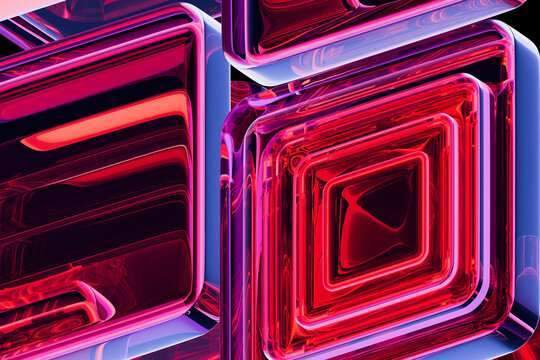 Glowing Red Glass Tiles 3D Abstract Background