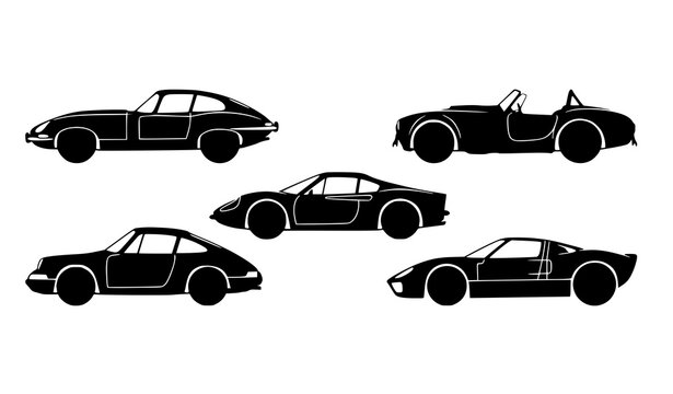 Sleek Classic Car Silhouette Vector Collection with Vintage Sports Automobile Designs
