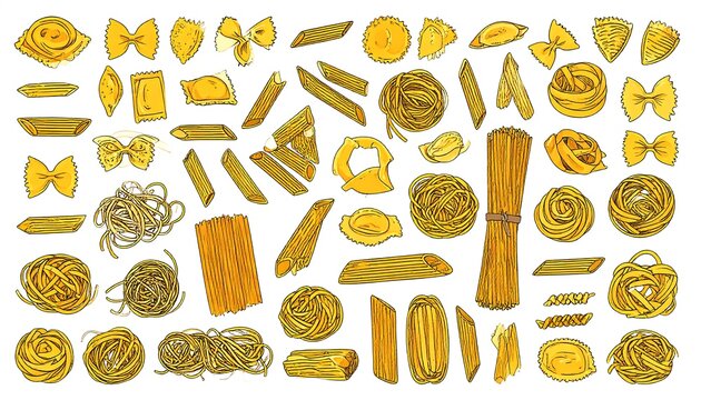 A digital illustration of various types of pasta