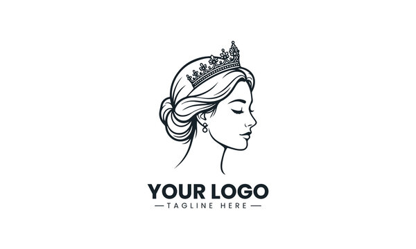 An elegant queen woman profile with hair bun wearing an ornate tiara crown