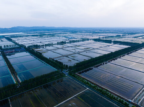  Aerial view of vast aquaculture pond fields in rural China
