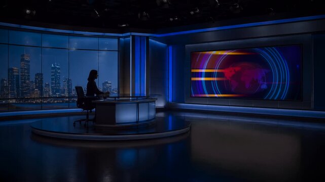 News anchor at desk in studio