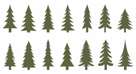 Obraz premium Collection of various green evergreen pine trees in different shapes and sizes.