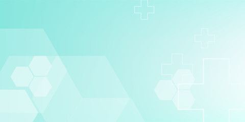 Fototapeta premium Abstract hexagon cross geometric blue green pattern medical background.