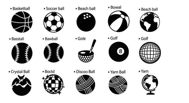 Collection of Diverse Balls and Spheres - Sports, Games, and Recreation Icons