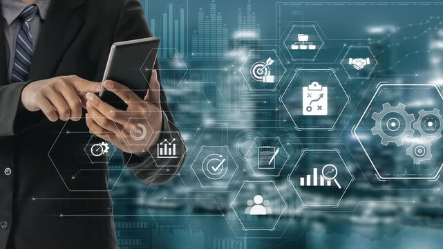 Business management system showing teamwork, productivity, and planning. Management supports goal, management tracks progress, management improves teamwork, and enhances productivity. Marrow