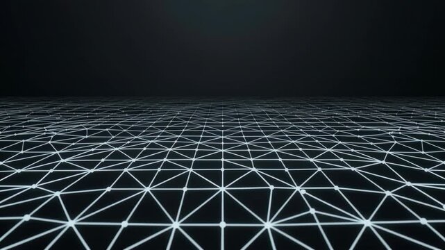 Digital Network Grid with Connected Nodes on Dark Background