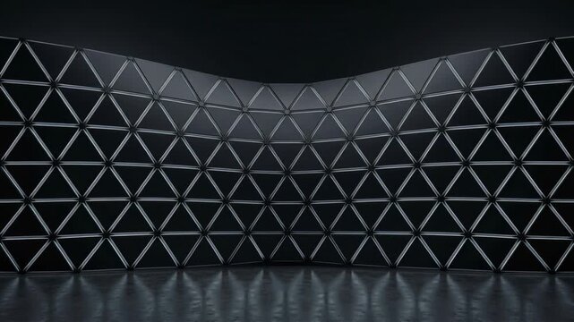 Geometric Wall with Triangular Metal Frame Pattern in Dark Modern Interior